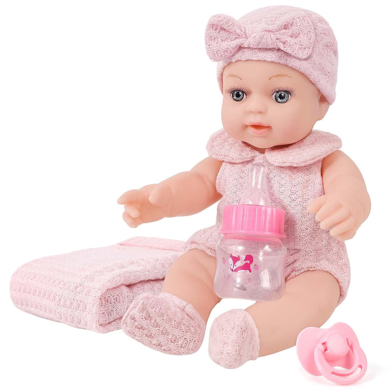 12 Inch Realistic Adoption Girl Baby Doll Playset With Knit Clothes And Acc