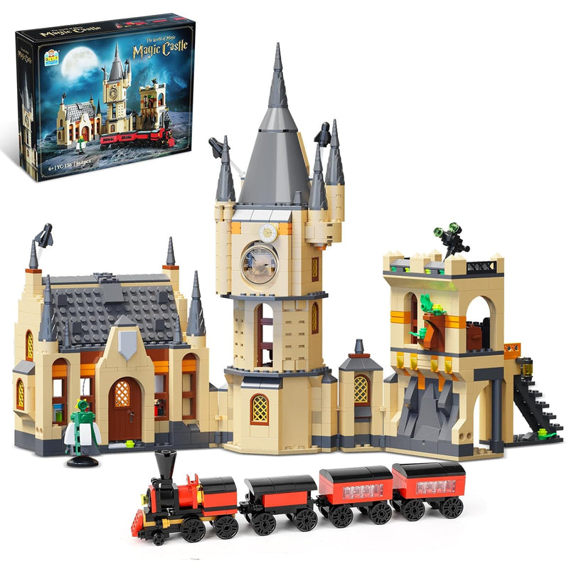 Castle Building Toy Set With Lighting, Train Building Set Gift Ideas For Bo