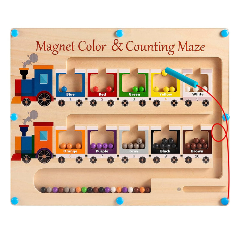 Magnetic Color And Number Maze Board Wooden Montessori Fine Motor Skills To