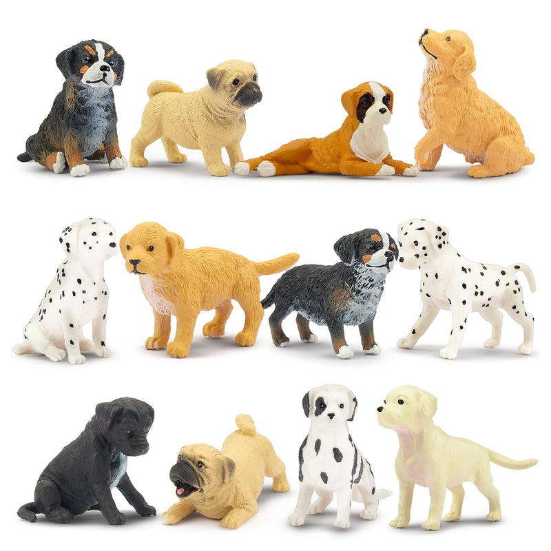 Toymany 12PCS Mini Dog Figurines Playset, Realistic Detailed Plastic Puppy
