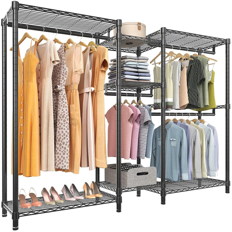V6 Wire Garment Rack Heavy Duty Clothes Rack Metal With Shelves, Freestanding Po