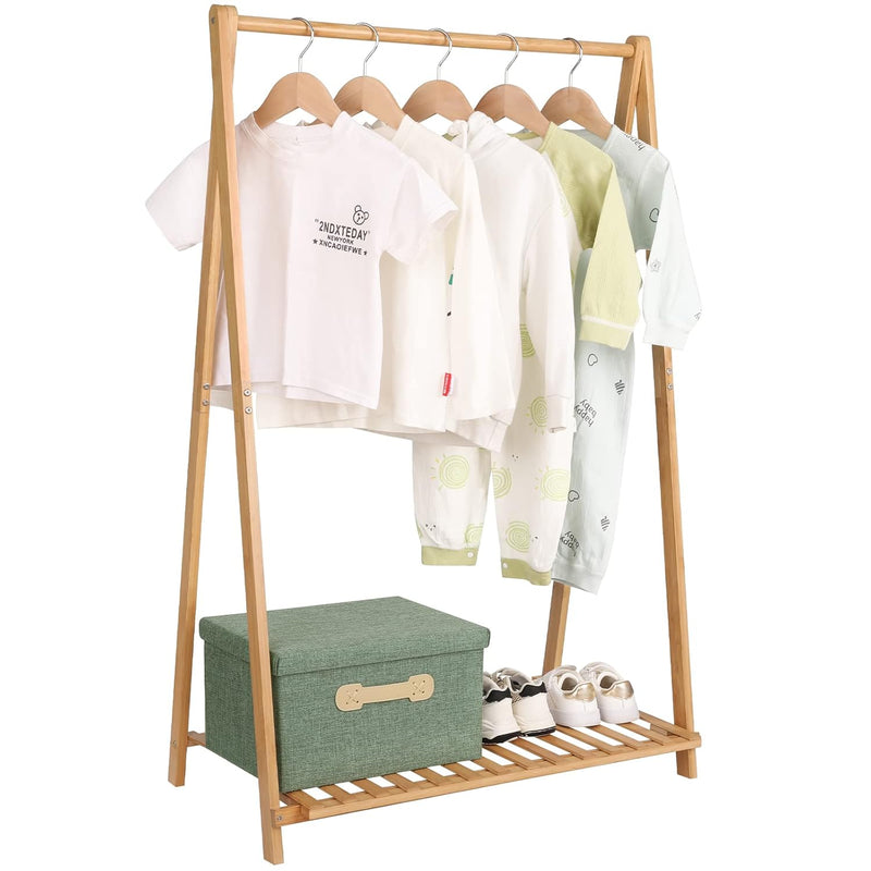 Small Clothes Rack Kids Dress Up Storage For Playroom, Toddlers Bedroom, Bamboo