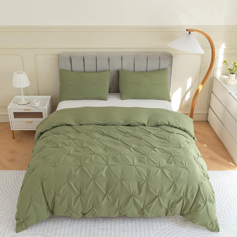 3 Pieces Bedding Duvet Cover Set, Pinch Pleated Queen Duvet Cover, Pintuck Com