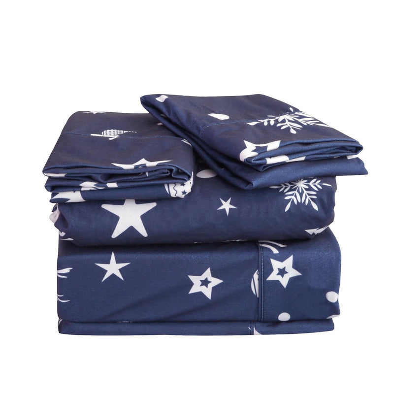 Microfiber Flannel Sheet Set -Luxury Printed 4 Piece Bedding Collection-Deep P