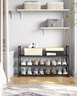 Shoe Rack, 3 Tier Shoe Organizer, Metal Shoe Storage Shelf for 15 Pairs of Shoes, Easy to Assemble, Entryway, Black