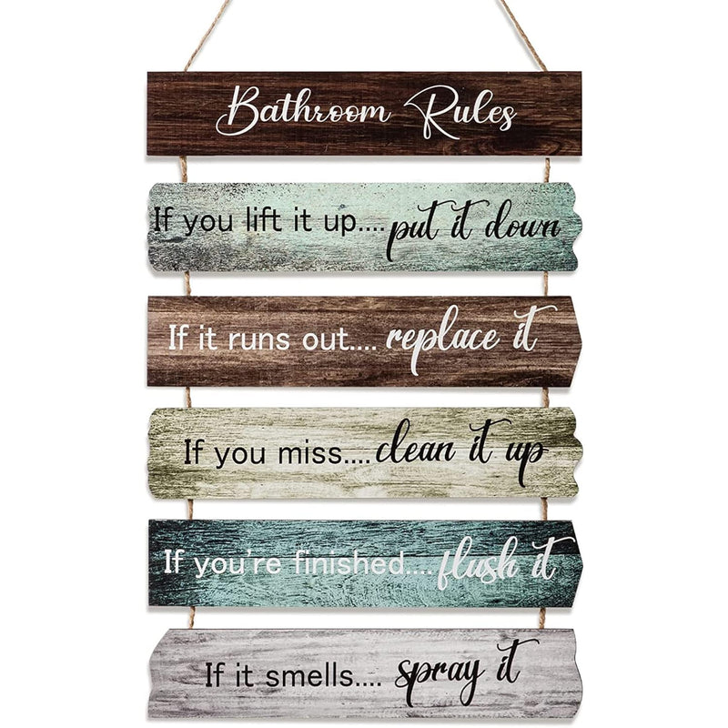 Bathroom Rules Bathroom Wall Decor, Wooden Rustic Bathroom Decor Wall Art Funn