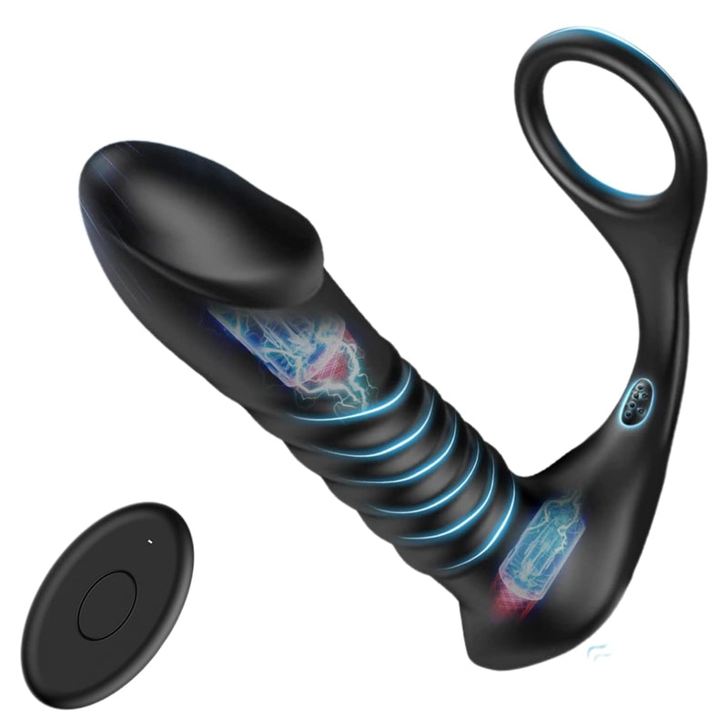 Prostate Massager Anal Vibrator,Remote Control Thrusting Anal Sex Toy Vibrator, 3 * 10 Vibrating&Telescopic With Cock Ring,G Spot Butt Stimulator,Sex Toys For Adult Couples