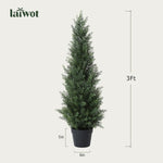 3FT Artificial Cedar Topiary Trees for Outdoors Potted Fake Cypress Trees Faux Evergreen Plants for Home Porch Decor Set of 2