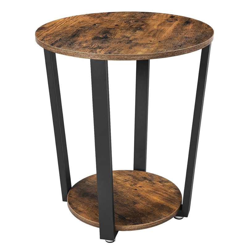 Round End Table With Storage Shelf, Side Tray For Small Space, Easy Assembly,