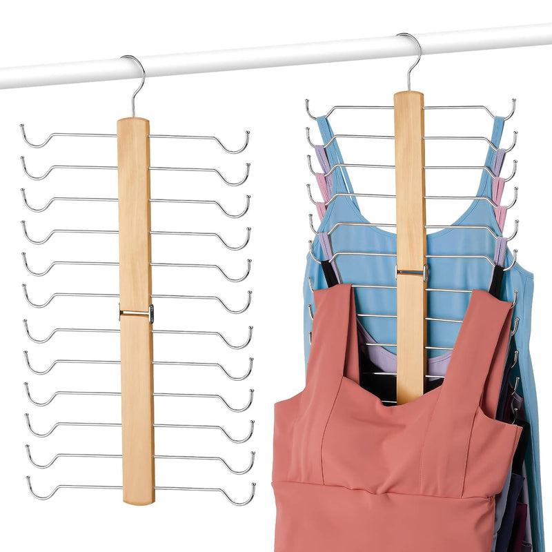 Tank Top Hanger, 2 Pack Bra Organizer, Sturdy Wooden Space Saving Holder Closet