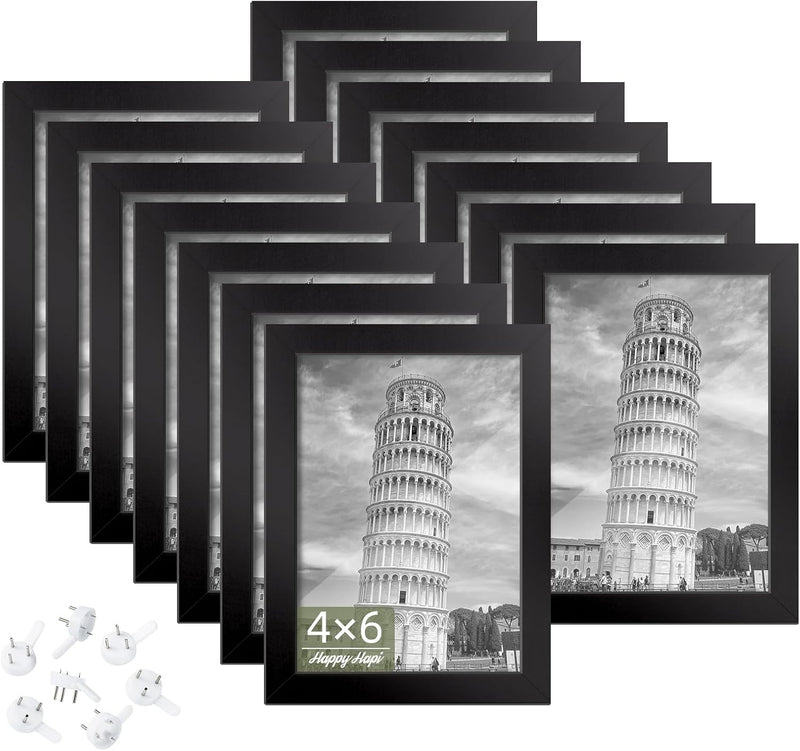 4x6 Picture Frame Set of 14, Wood Photo Frame for 4x6 Pictures, Tabletop or Wall Mount Display Picture Frames for Prints, Photos, Paintings, Landscape and Kids Artwork (Black)