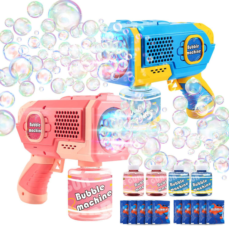 2 Pack Bubble Gun Machine For Kids, Automatic Light Up Bubble Blower With 4