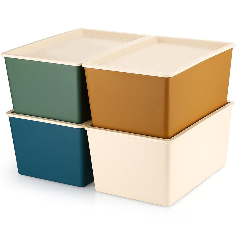 4 Pcs Storage Bins With Lids Plastic Storage Containers Stackable Storage Box Ba