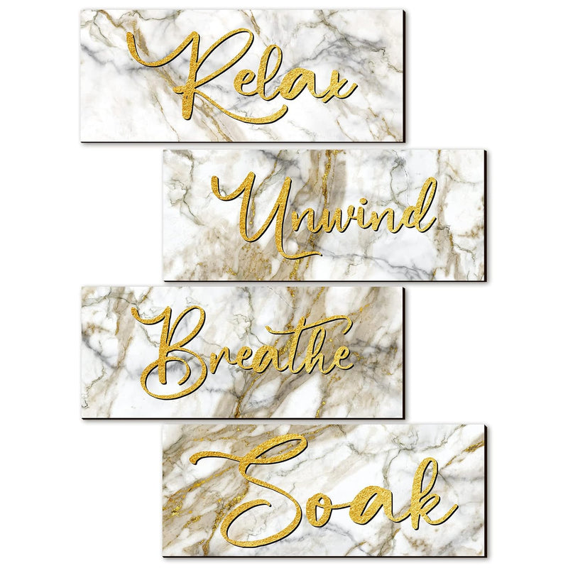 4 Pieces Relax Soak Unwind Breathe Wall Art Wooden Hanging Signs Rustic Vintag