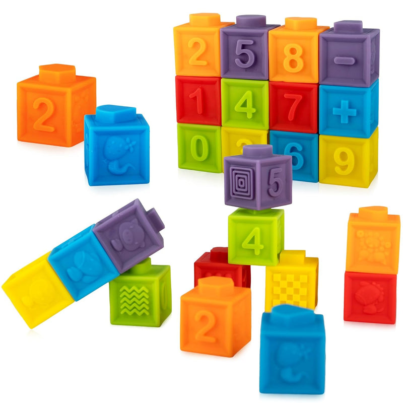 12Pcs Mini Soft Stacking Blocks Toys, Educational Squeeze Teeth Baby Toys W