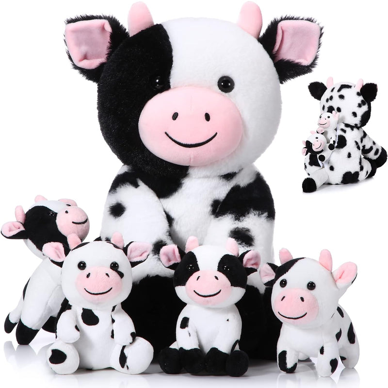 Sumind 5 Pcs Cow Plush Animals Set Mommy Cow Stuffed Animal with 4 Baby Cut