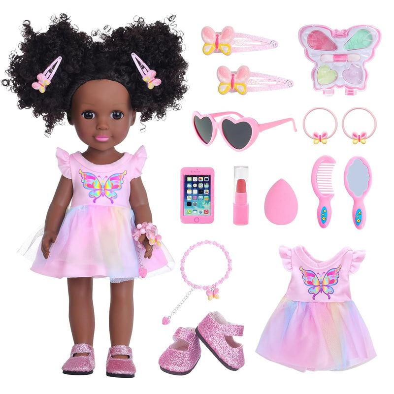 14.5 Inch Black Doll And Baby Doll Clothes And Accessories ,Including Phone