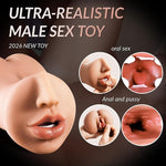 3-in-1 Male Masturbator with Mouth, Vaginal & Anal Textured TPE Channels