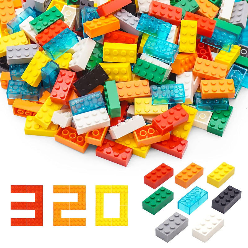 Building Bricks 2X4, 320 Pieces Multicolor Classic Building Blocks Set, Com