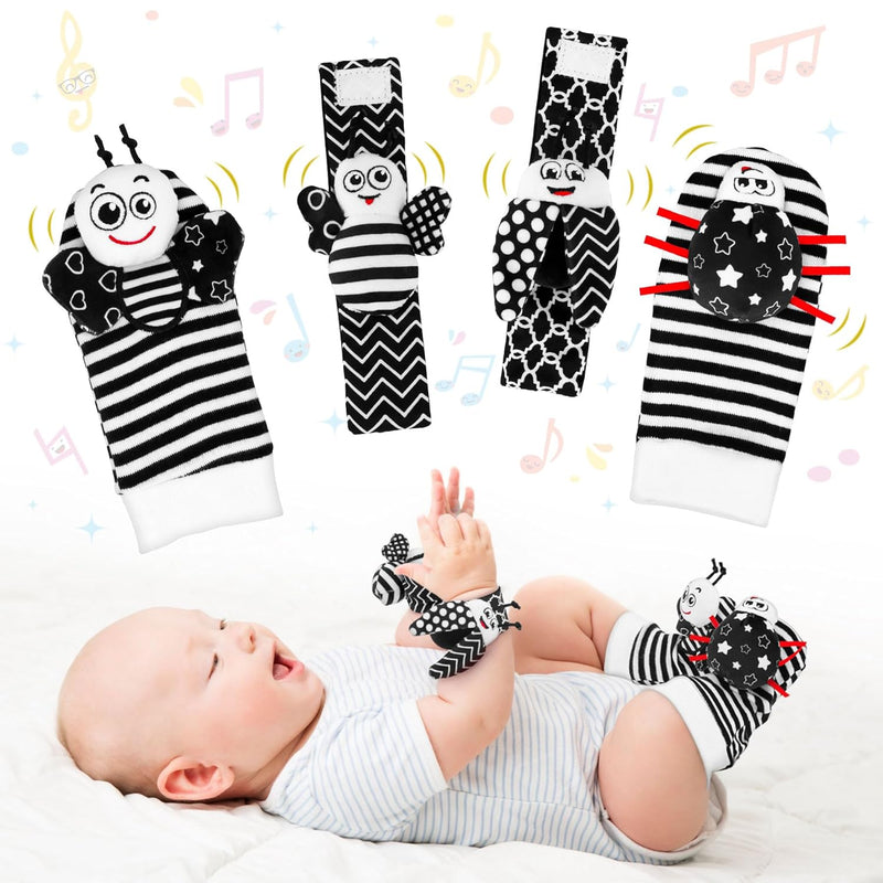 Baby Toys 0 6 Months, Foot Finders & Wrist Rattles For Infants Toys Black A