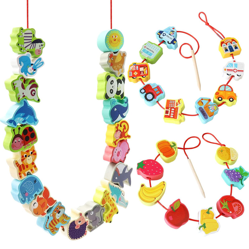Wooden Lacing Beads Montessori Educationa Threading Learning Toys For 3+ Ye