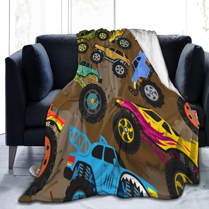 Monster Cartoon Truck Fleece Blanket Vehicle Or Car Microfiber Soft Throw Blan