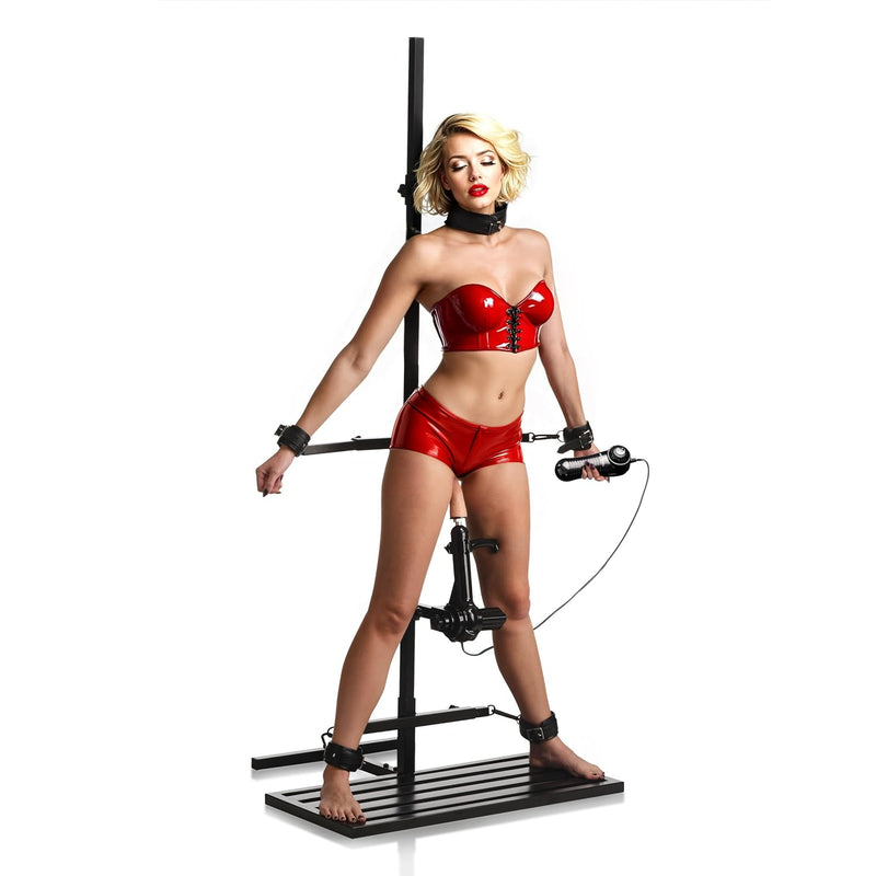Ultimate Enforcer Adjustable Steel Tower With Thrusting Machine And Restraint Set For Men, Women & Couples, Silicone Attachments, Customizable Height, Durable Dungeon-Ready Design
