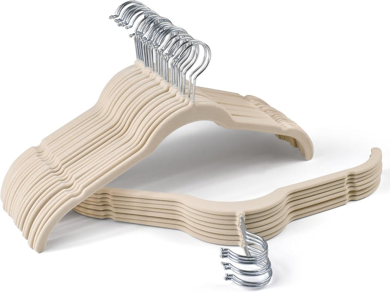 Premium Velvet Shirt Hangers 30 Pack, Non-Slip 360° Swivel Hook Slim Flocked Coat Hanger, Space Saving Felt Hanger for for Tank Top, Blouses, Strappy Dresses