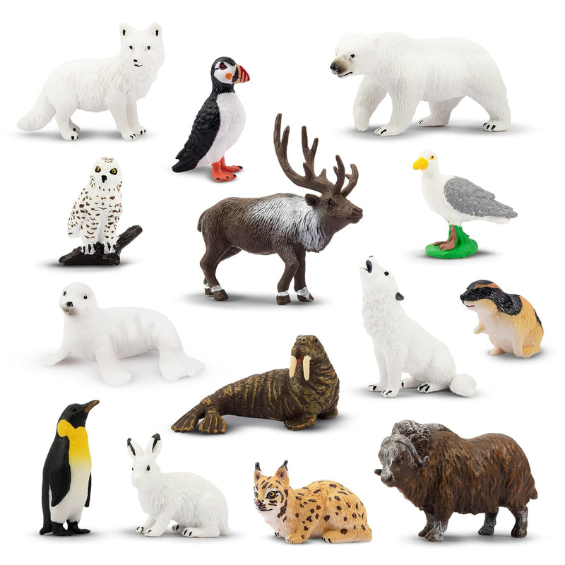 Toymany 14PCS Mini Arctic Animals Figurines Set, Polar Animals Toys with Po