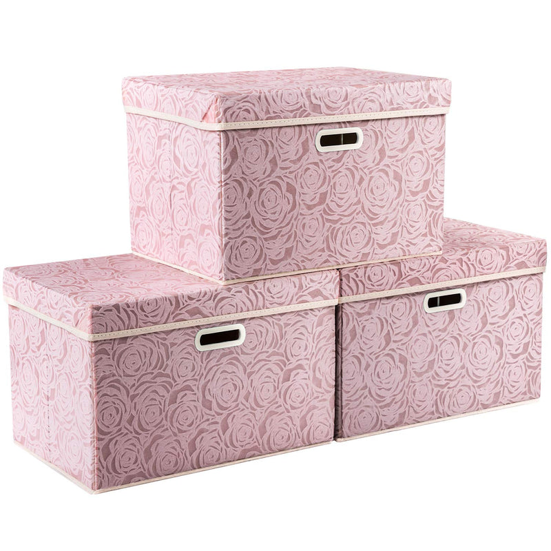 Larger Collapsible Storage Boxes With Lids Fabric Decorative Bins Cubes Organize