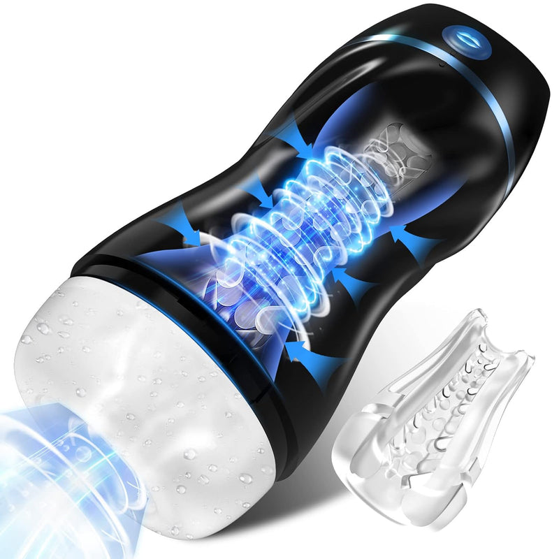 Automatic Sucking Male Masturbators - Upgraded 7 Vibration & Suction Hands Free Pocket Pussy Male Stroker With 3D Realistic Textured, Blowjob Toy Mens Adult Male Sex Toys For Men (Black)