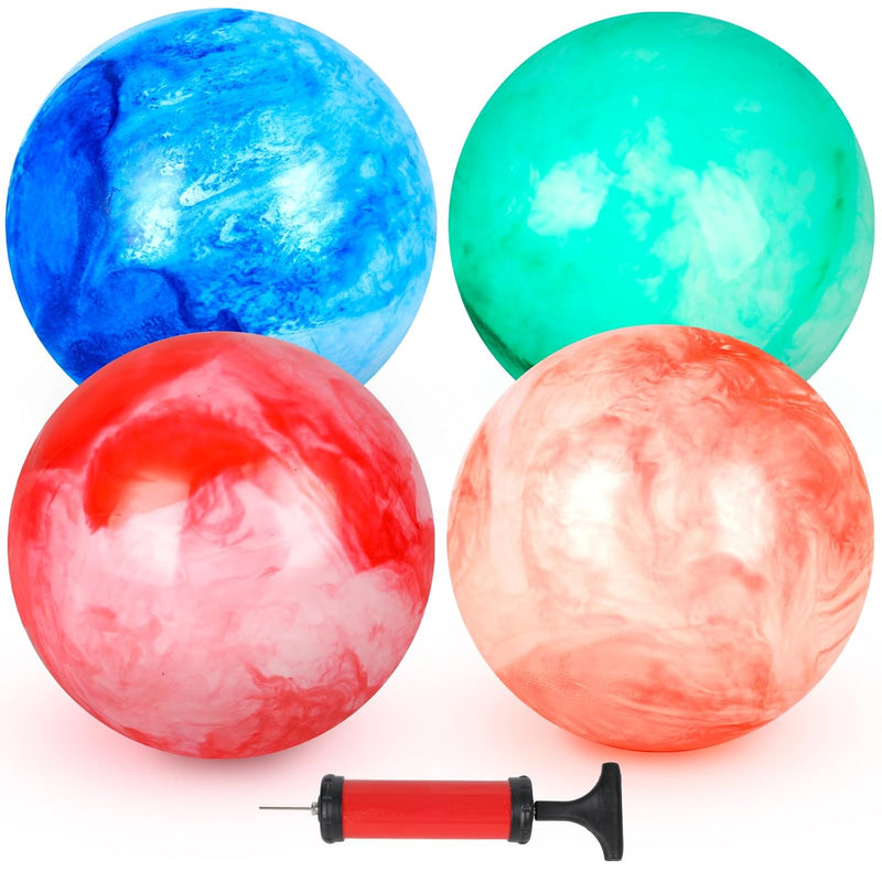 4Pcs Bouncing Ball With Pump, 8.7Inch Marbleized Bouncy Balls Rubber Inflat