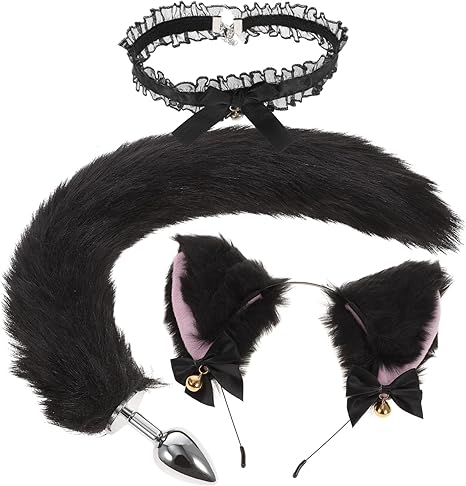 Abaodam Fox Animal Costume Set: Furry Ears Headband, Tail Plug, and Neck Choker for Women