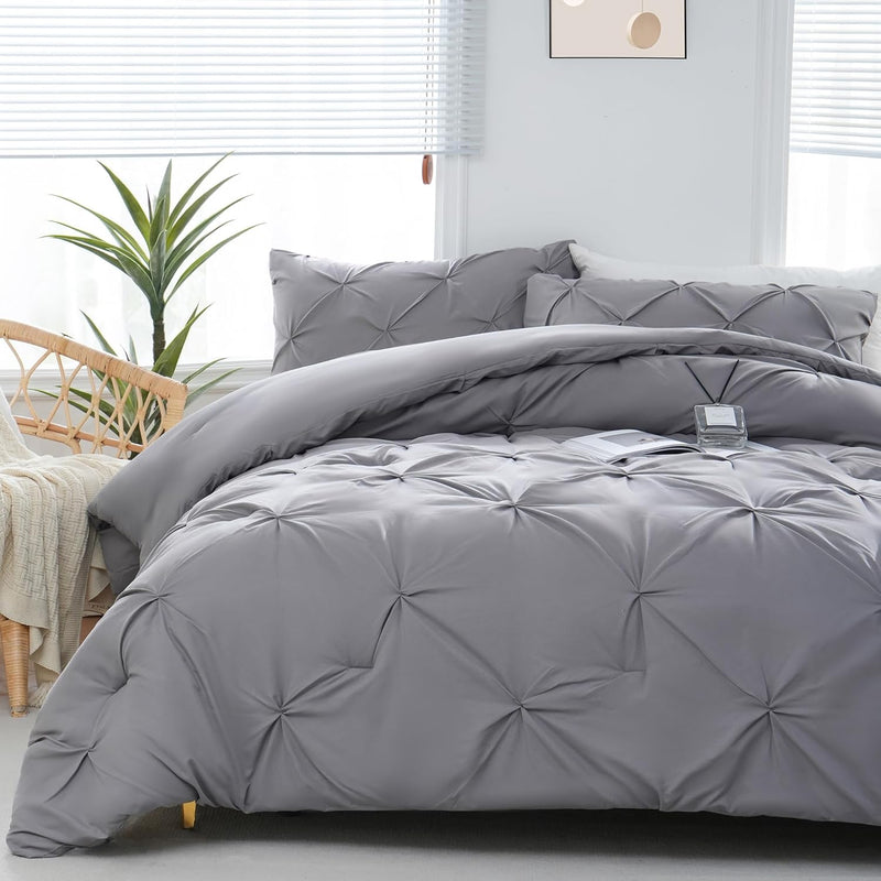 Queen Comforter Set - 3 Pieces Pintuck Bedding Sets Queen, 1 Pinch Pleated Com