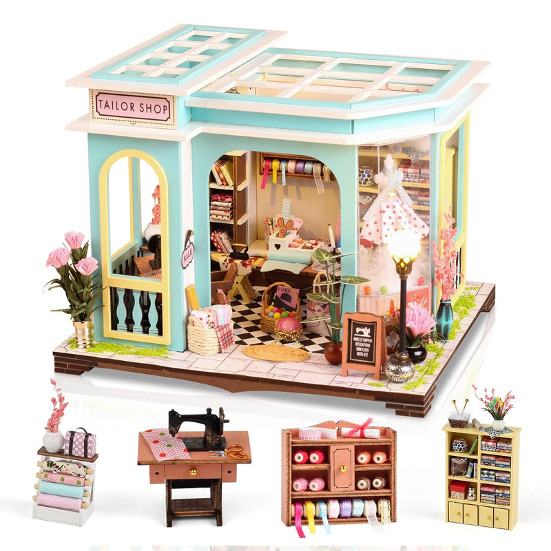Diy Miniature House Kit,Tailor Shop Mini Dollhouse Making Kit With Furnitur