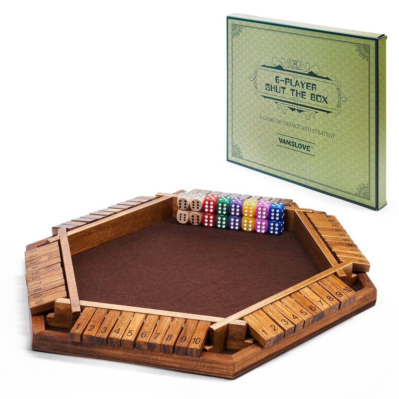 Shut The Box Dice Game Wooden Board (L15 X W13) For 1 2 3 4 5 6 Player, 6 S