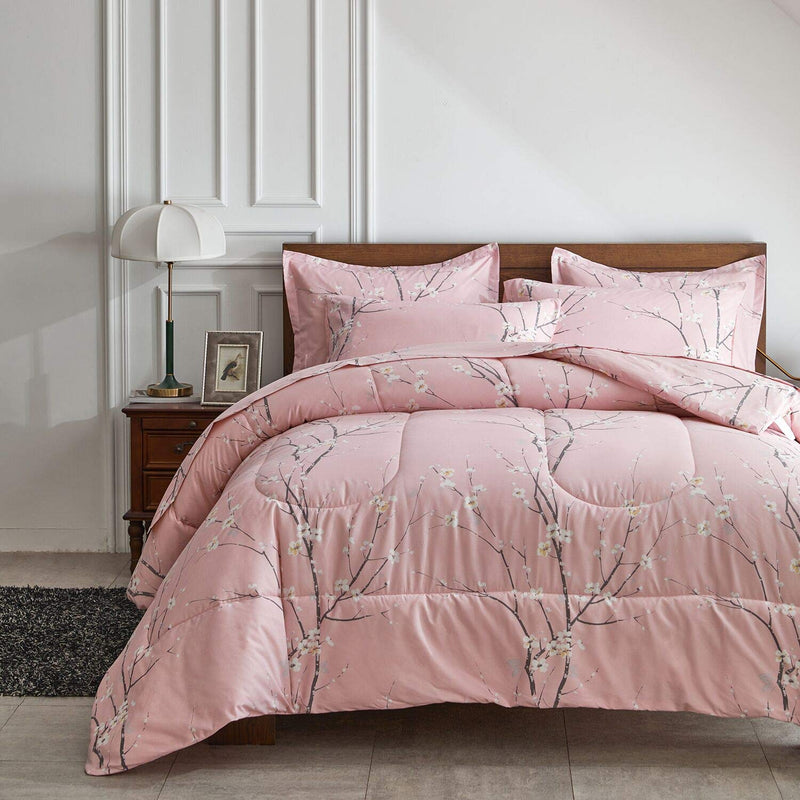 Bed In A Bag 7 Pieces King Size - Floral Print - Soft Microfiber, Reversible B