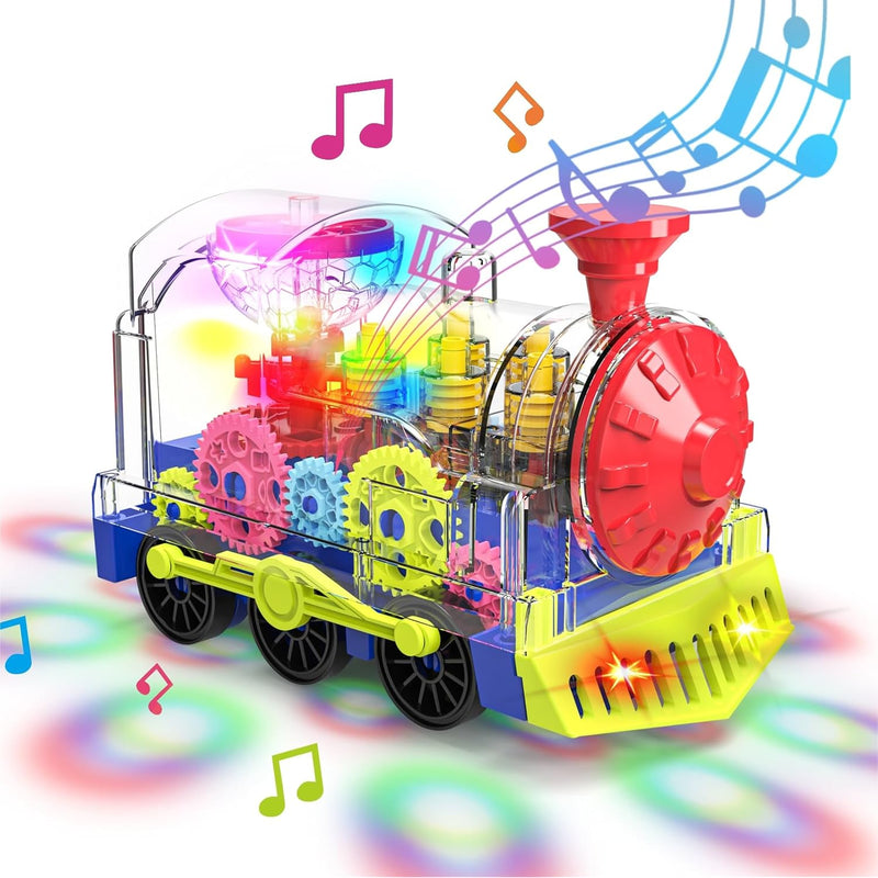 Light Up Train Toy For Toddlers: Transparent Gear Car Toy For Kids With Coo