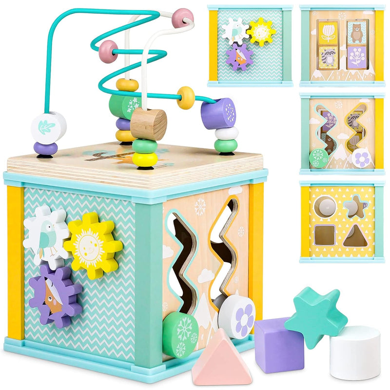 Wooden Activity Cube Montessori Toys For 1 2 3 Year Old Baby Toys 12 Months