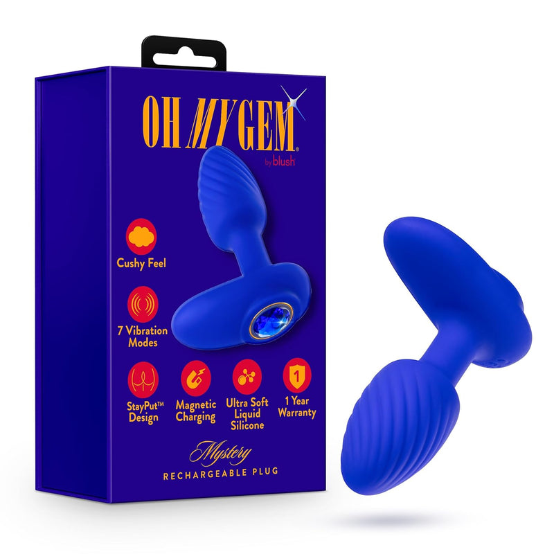 Blush Oh My Gem Charm 4.5" Silicone Vibrating Anal Plug, Sapphire Gem Base Rim - Stayput Design - 7 Vibes, Usb, Elegant Butt Plug Prostate Massager - Adult Sex Toy For Women, Men, Couples - (Blue)