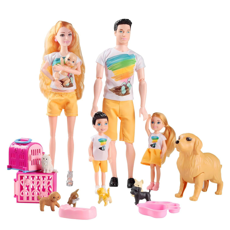 Family Dolls Set Of 6 People With Dollhouse Pets Included Pregnant Mom Dad