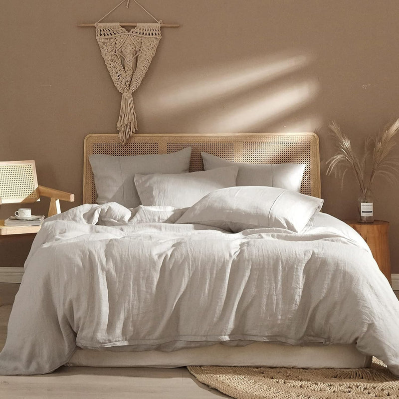 Pure Linen Duvet Cover Set 100% Washed French Flax Natural Linen, Queen, 3 Pcs