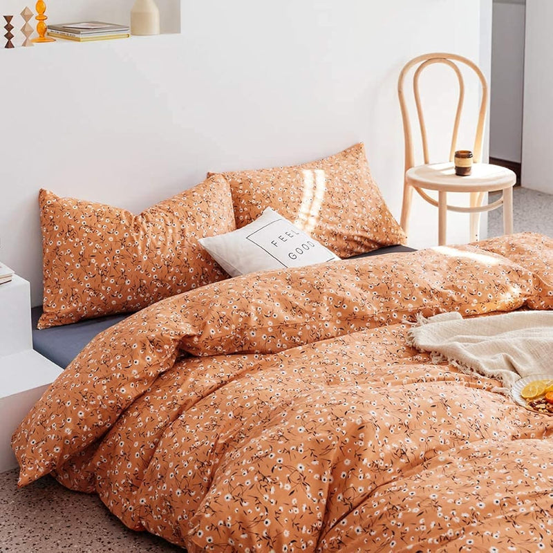 Pumpkin Floral Duvet Cover Queen Orange Flowers Branches Comforter Cover 100%
