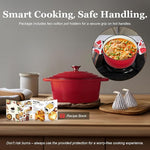Enameled Cast Iron Dutch Oven - 5.5QT Pot with Lid Cookbook & Cotton Potholders - Heavy-Duty Cookware for Braising, Stews, Roasting, Bread Baking red