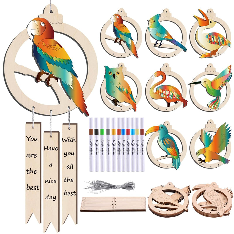 Wood Birds Wind Chime Kit, 16 Piece DIY Craft Kit for Holiday Party Birthday Decor