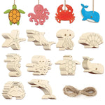 80 Pcs Wooden Sea Ornaments to Paint, 10 Ocean Animal Shapes for DIY Crafts & Decor