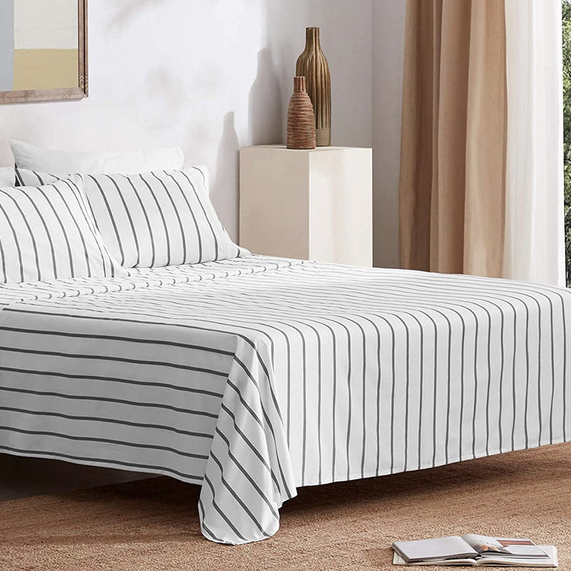 Striped Sheet Set Queen Size 4 Piece - Double Brushed Microfiber Super Soft Br