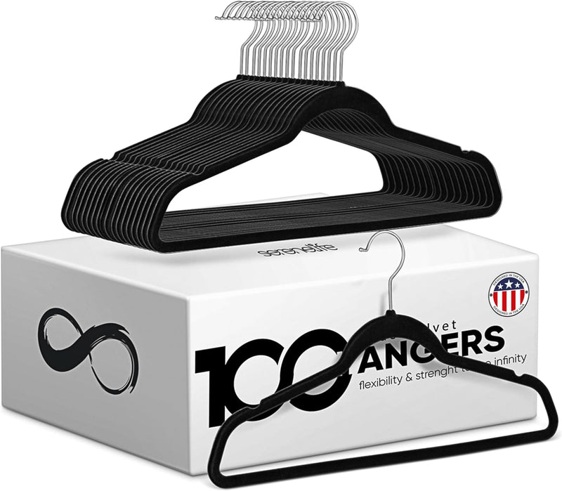 Velvet Hangers 100 Pcs, Non-Slip Heavy Duty Hanger Set, Durable with 360° Swivel Hook, Smooth Velvet Finish to Protect Fabric, Lightweight, Ultra-Thin Design for Coats and Other Clothes