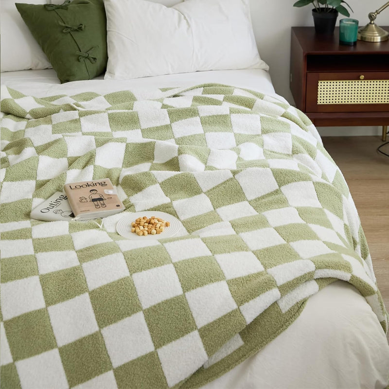Throw Blankets Checkerboard Grid Chessboard Gingham Warmer Comfort Plush Rever