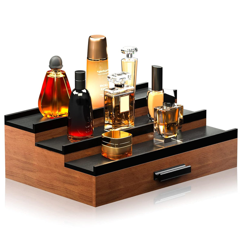 Wooden Cologne Organizer For Men 3 Tier Of Elevated Cologne Display Shelf With